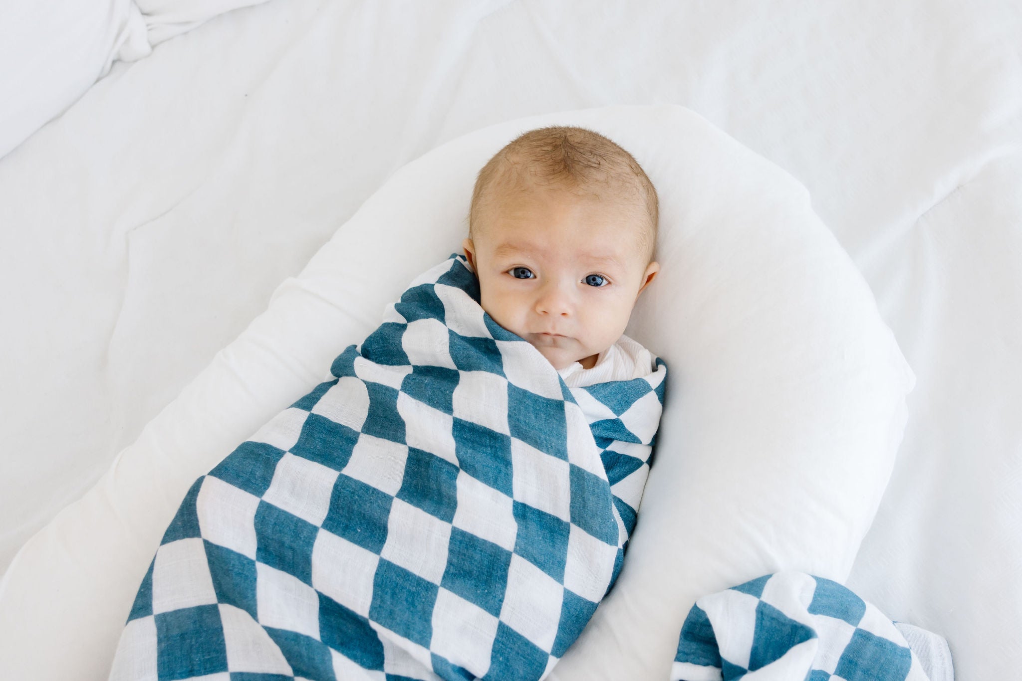 Organic Muslin Swaddle - Blue Checker