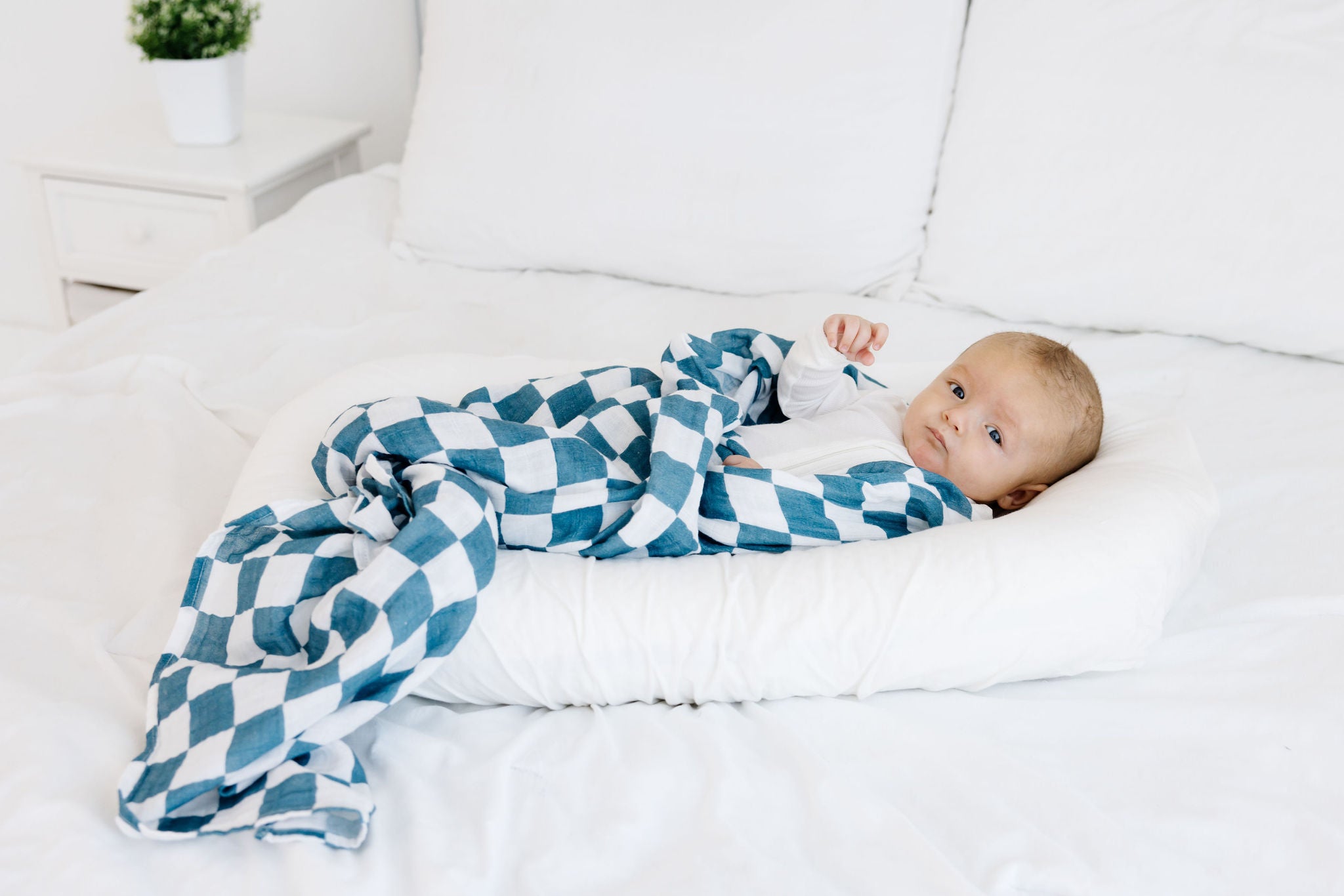 Organic Muslin Swaddle - Blue Checker