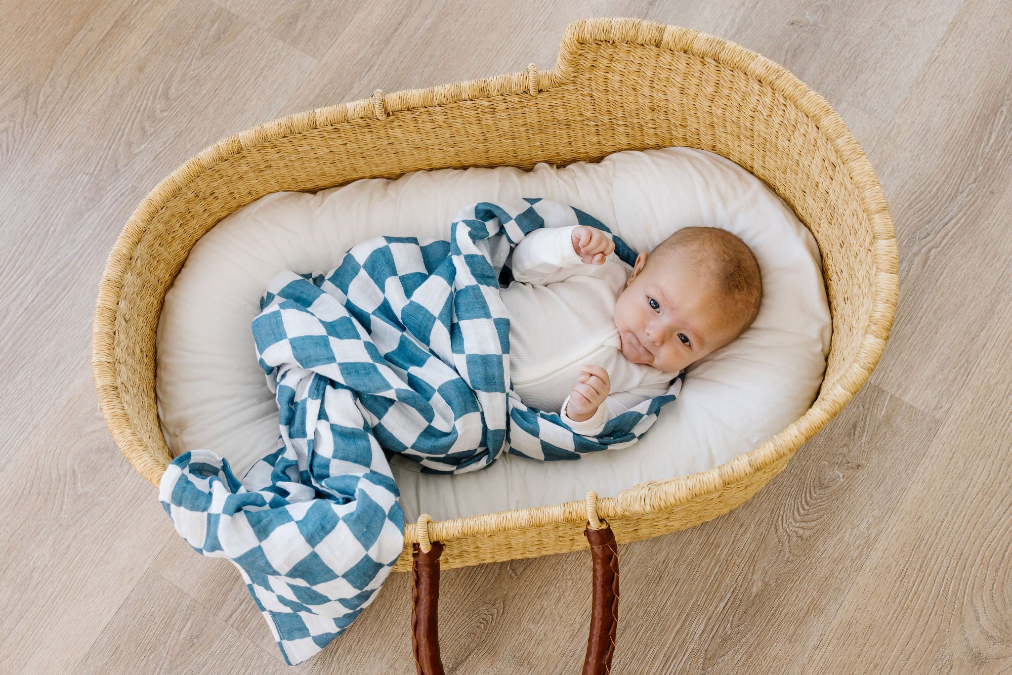 Organic Muslin Swaddle - Blue Checker