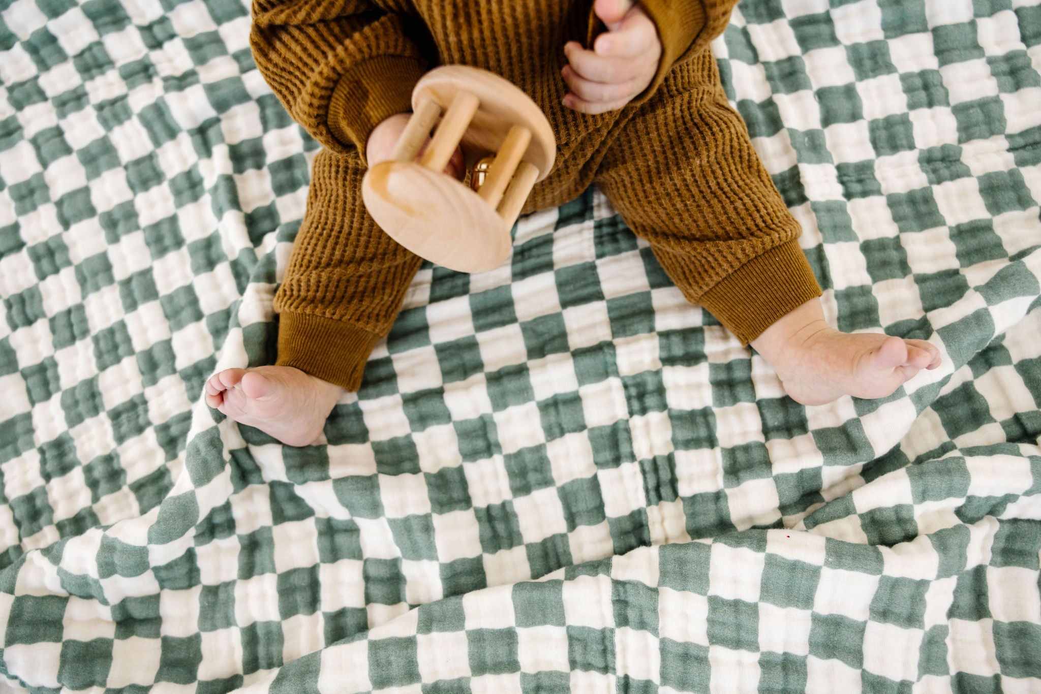 Organic Muslin Quilt - Green Checkered