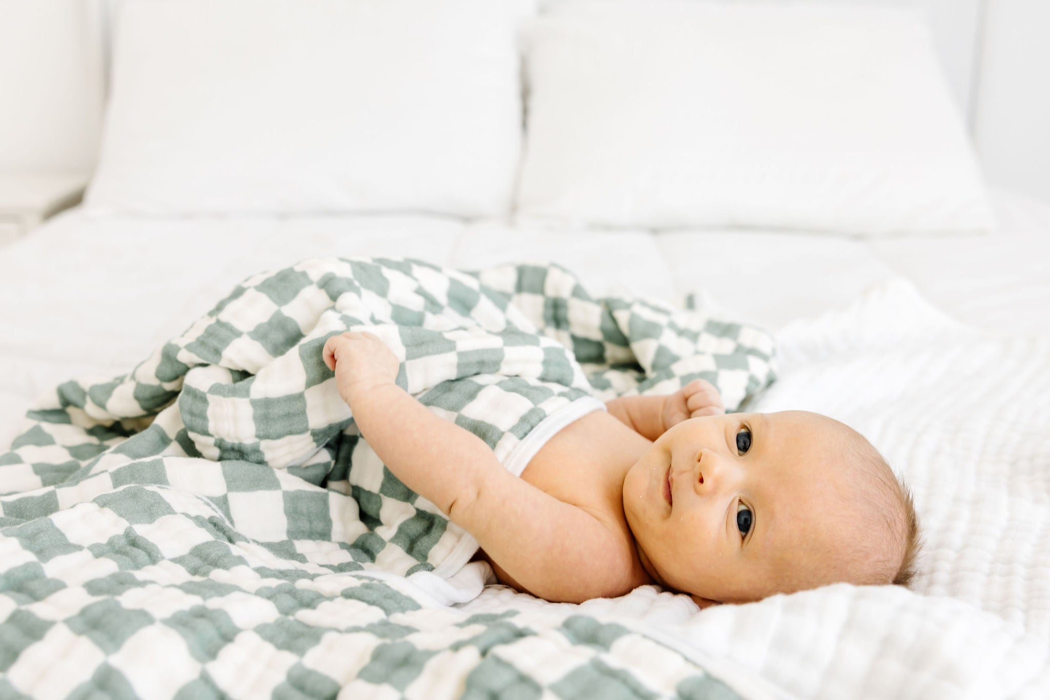 Organic Muslin Quilt - Green Checkered