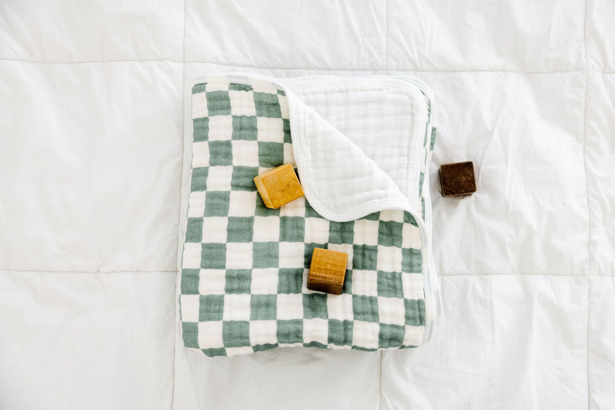 Organic Muslin Quilt - Green Checkered