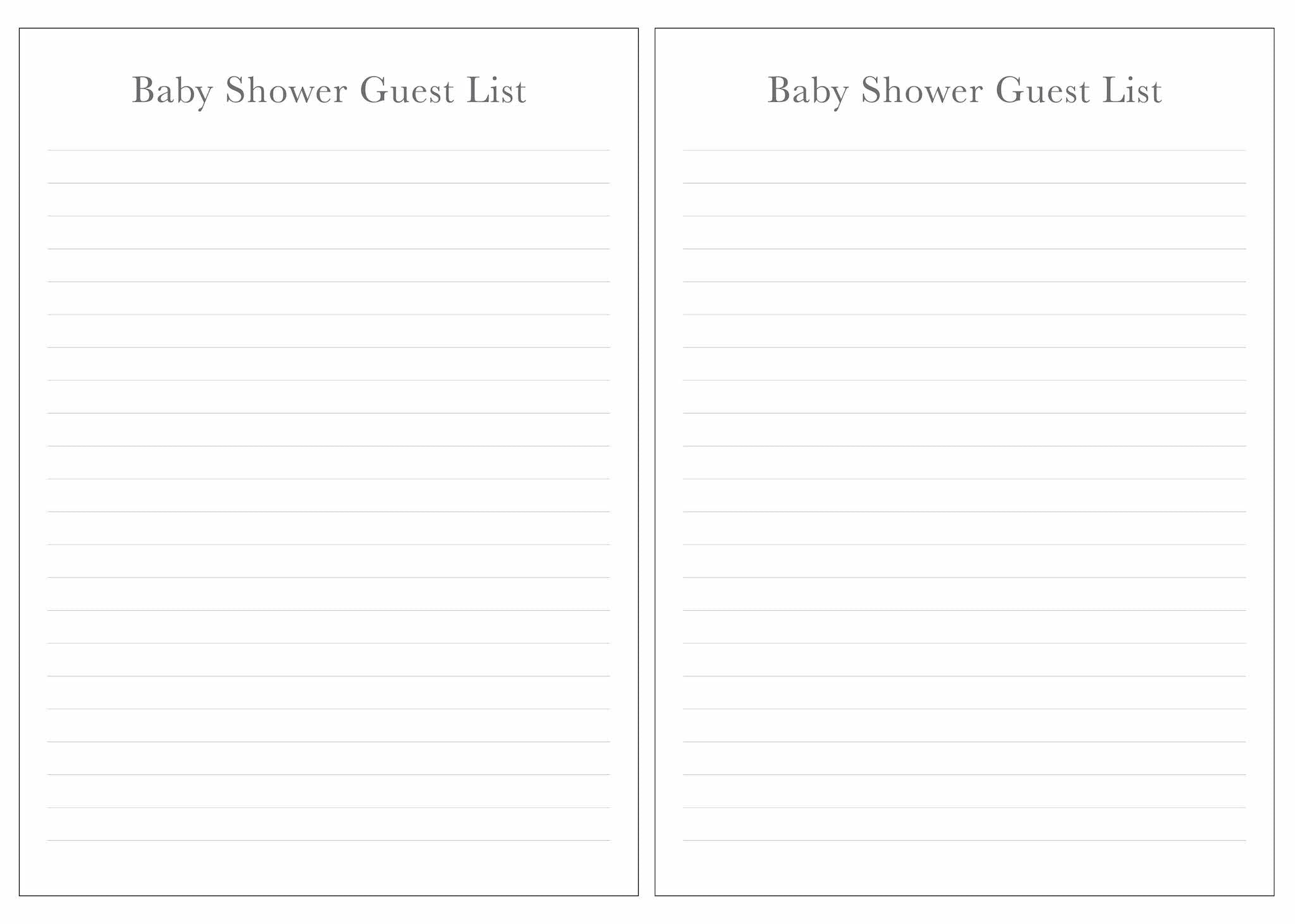 Baby Shower Guest List Page for Spiral Baby Book Only