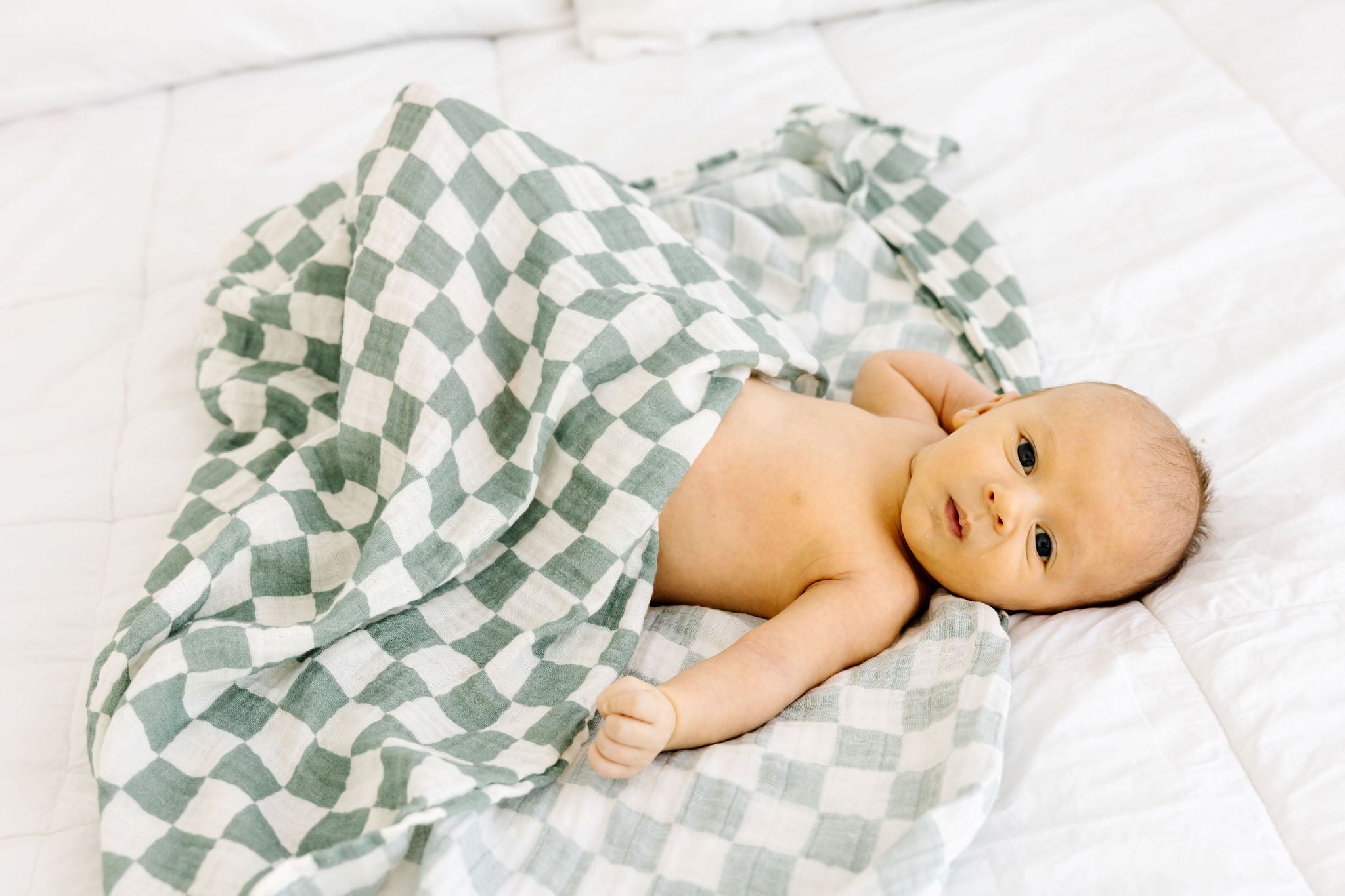 Organic Muslin Swaddle - Green Checkered