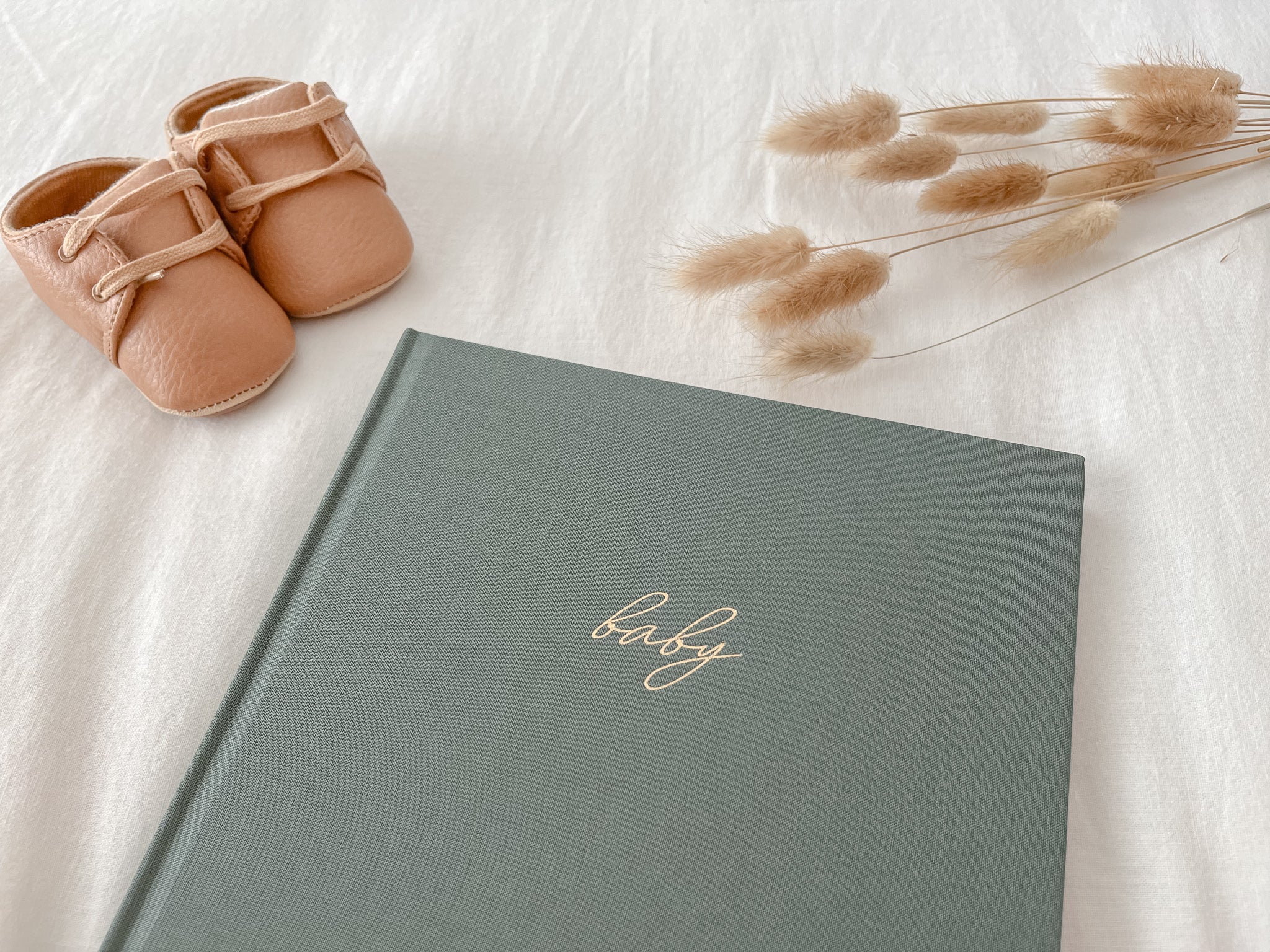 Linen Baby Book - Sage