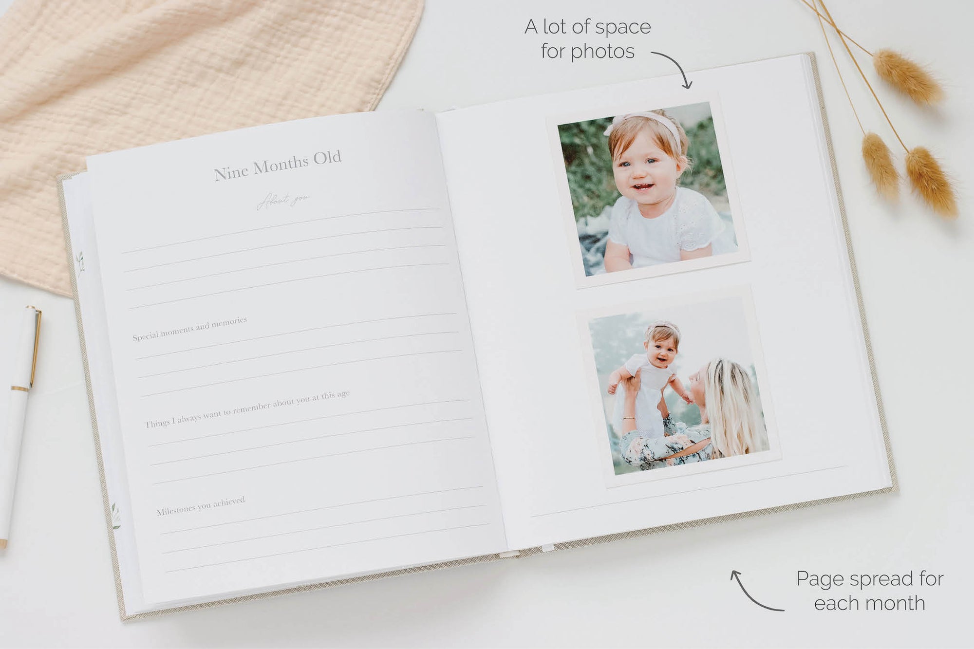 Baby Memory Book - Ivory Linen (w/o Bow)